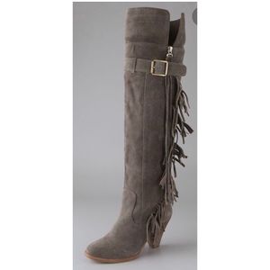 Dallas Over the Knee Suede Boots in tan/gray